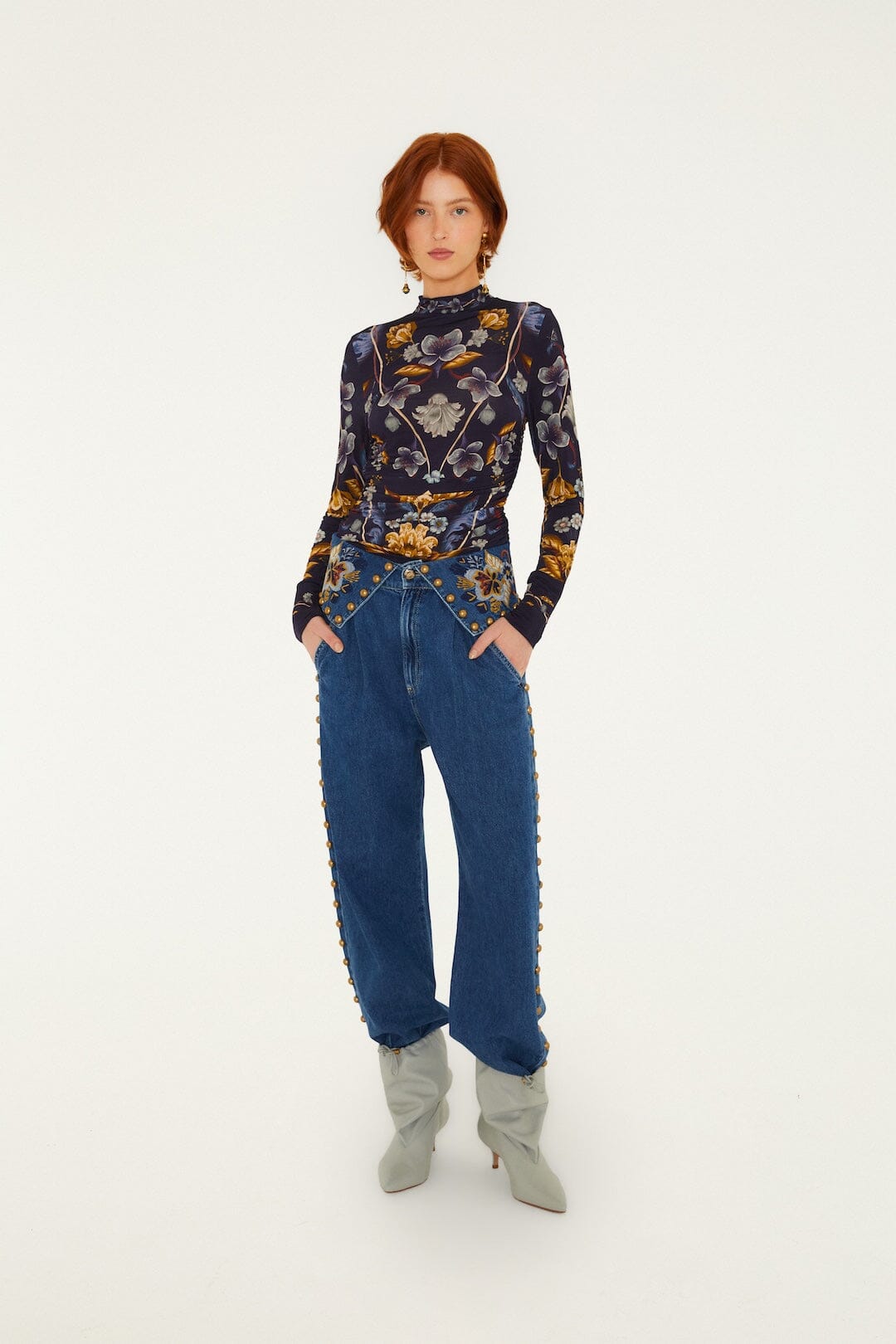 FARM Rio model wearing the Golden Nature Jersey Blouse
