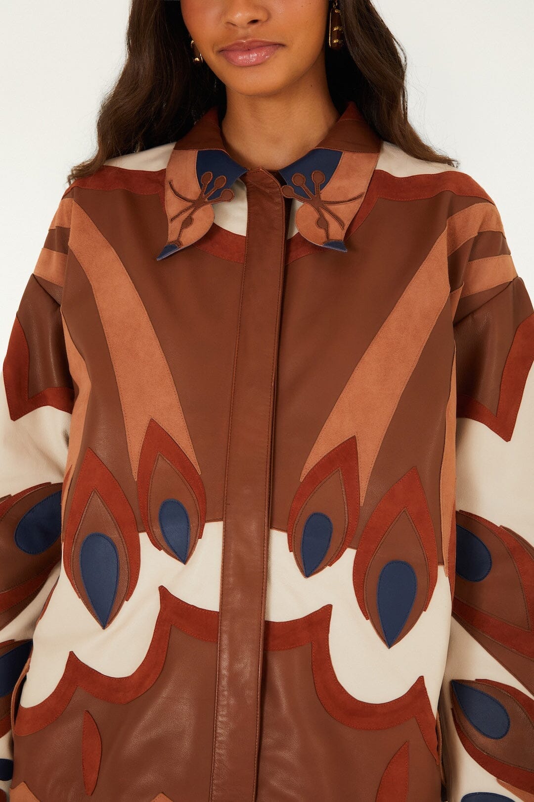 Chemise en cuir à col Oiseau graphique
