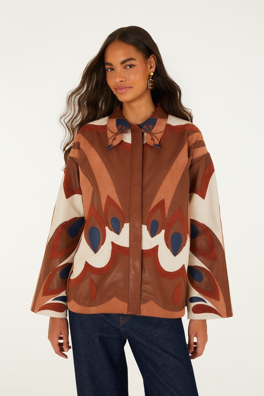 Chemise en cuir à col Oiseau graphique