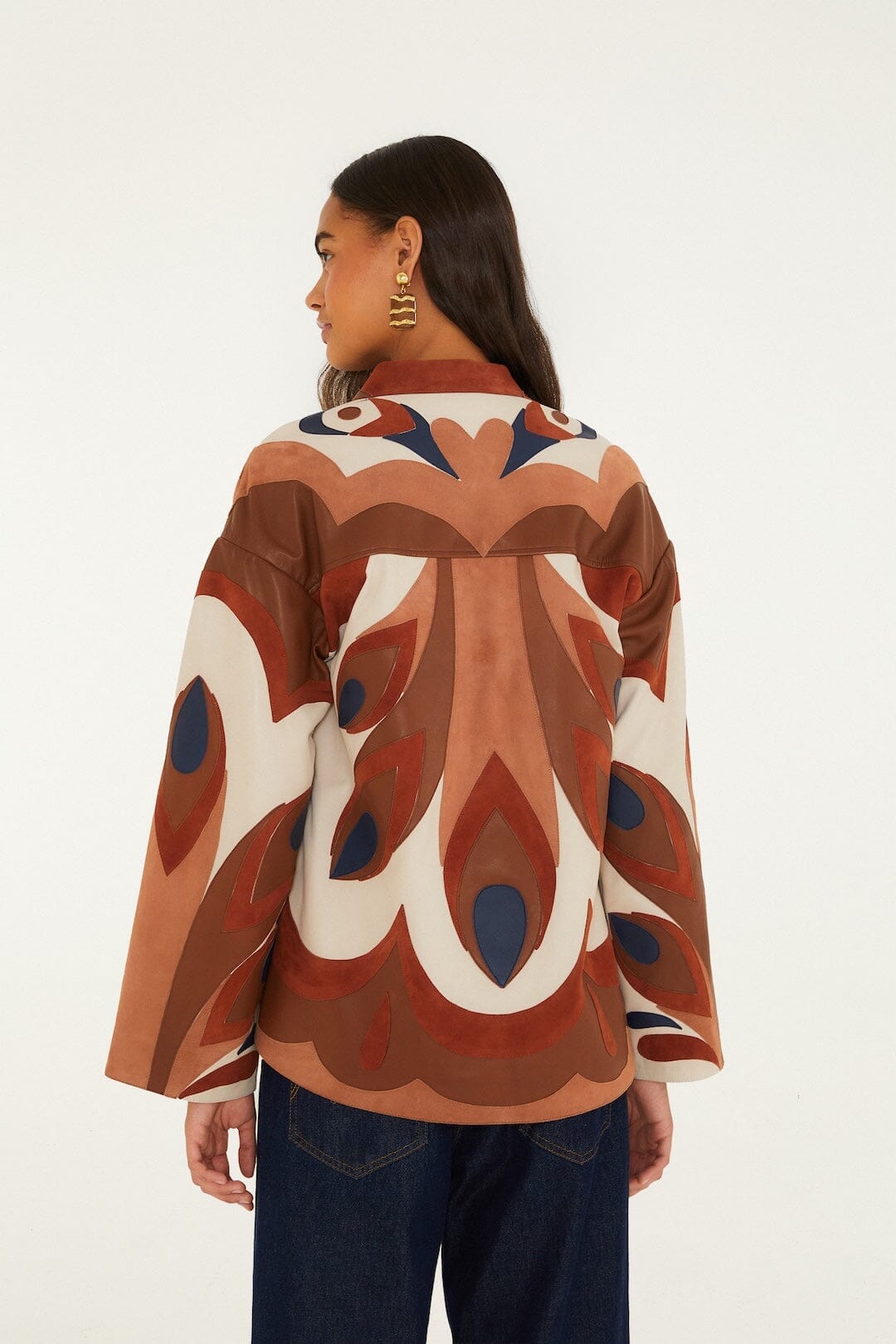 Chemise en cuir à col Oiseau graphique