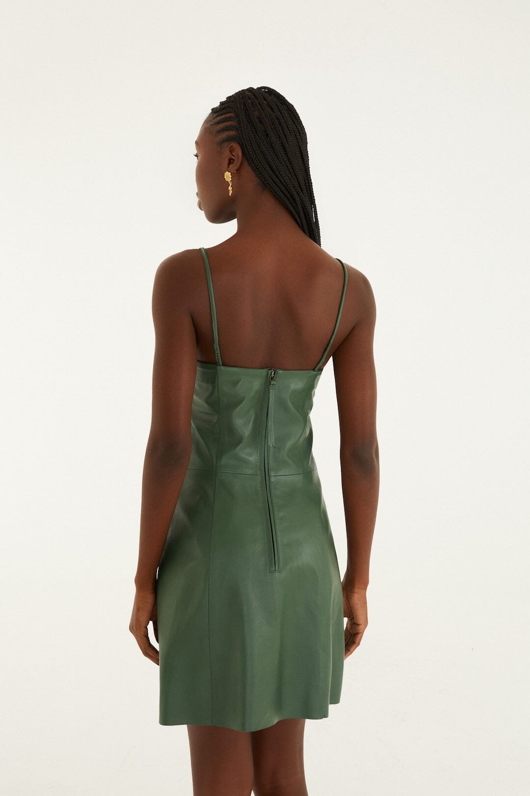 Green 3d Flower Leather Mini Dress