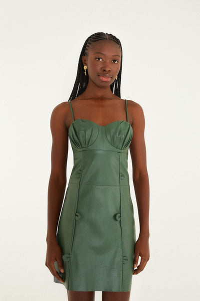 green leather dress Green 3d Flower Leather Mini Dress