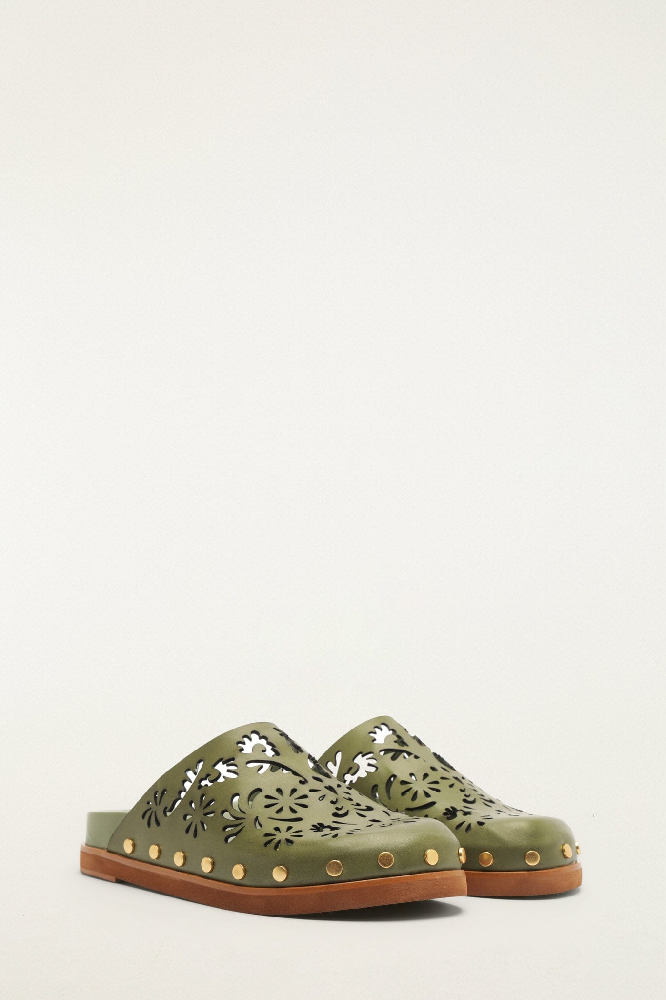 Green Lace Leather Anatomic Slide Mule