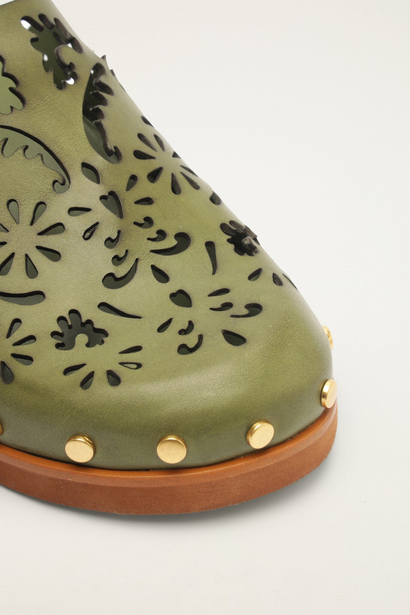Green Lace Leather Anatomic Slide Mule