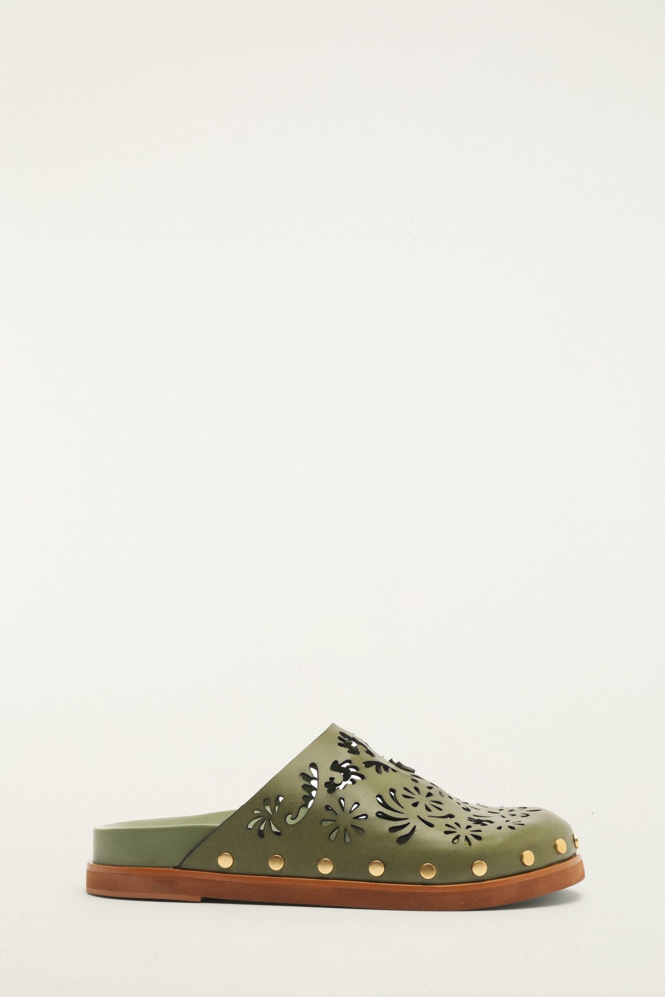 Green Lace Leather Anatomic Slide Mule