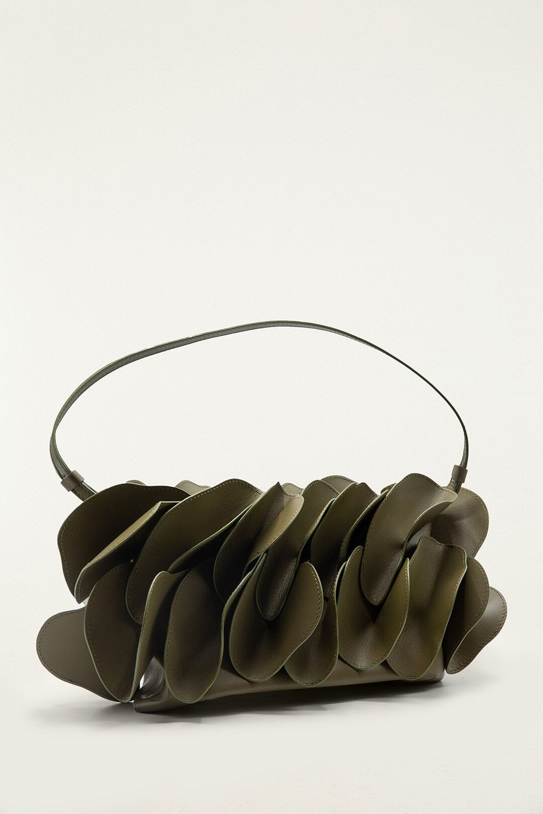 FARM Rio model wearing the Green Leather Shoulder Flower Bag