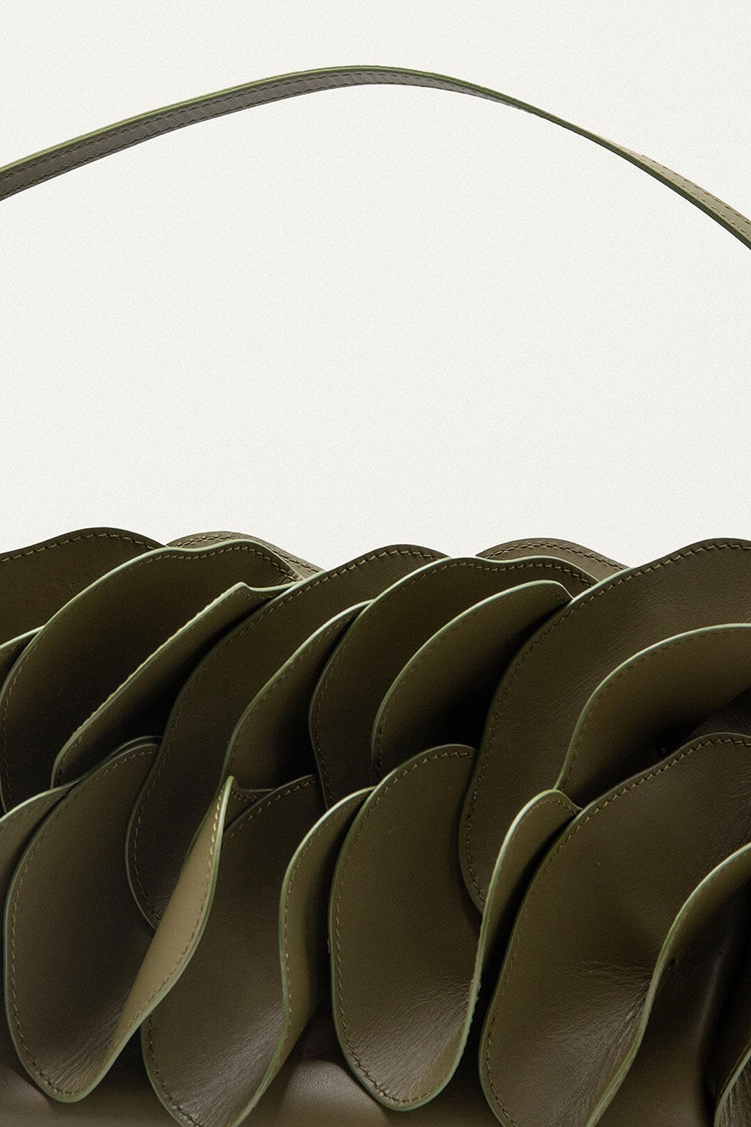 FARM Rio model wearing the Green Leather Shoulder Flower Bag