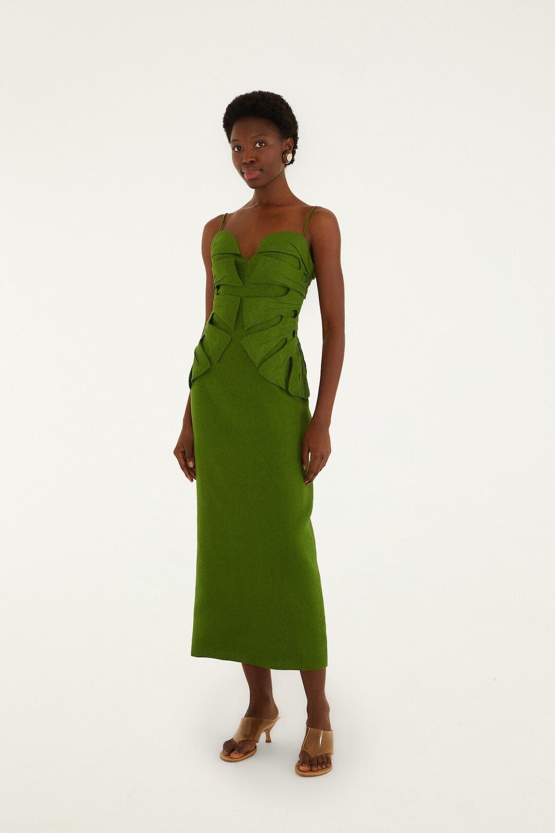 Green Monstera Leaf Sleeveless Maxi Dress