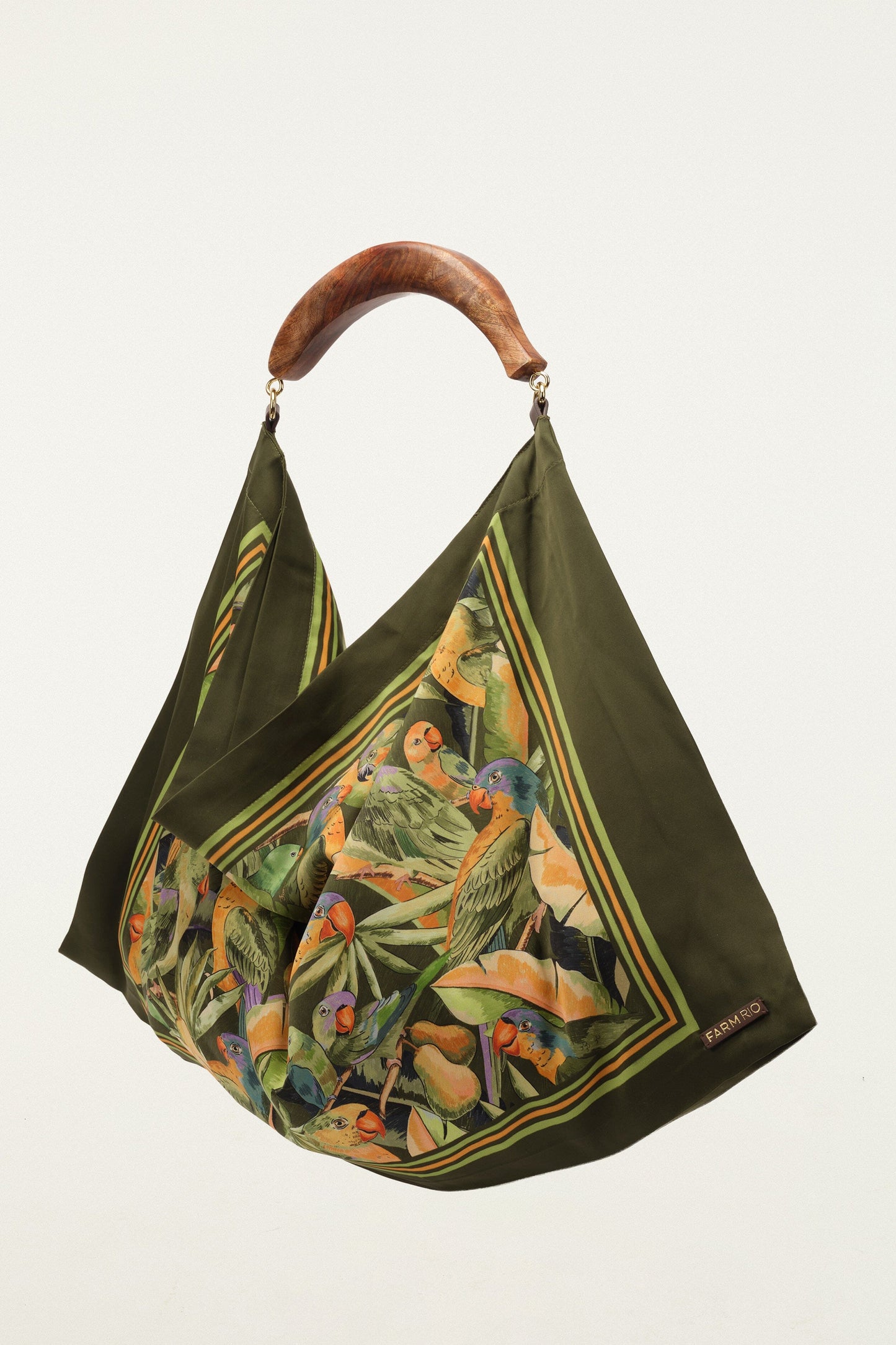 FARM Rio model wearing the Green Nature Satin Medium Scarf Bag