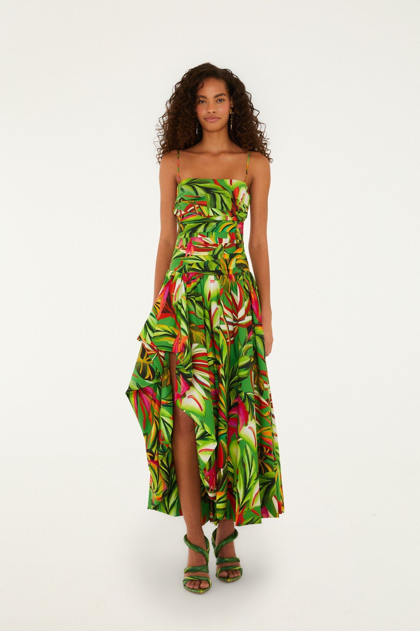 green tropical print maxi dress Tropical Ash Leaf Printed Maxi Dress