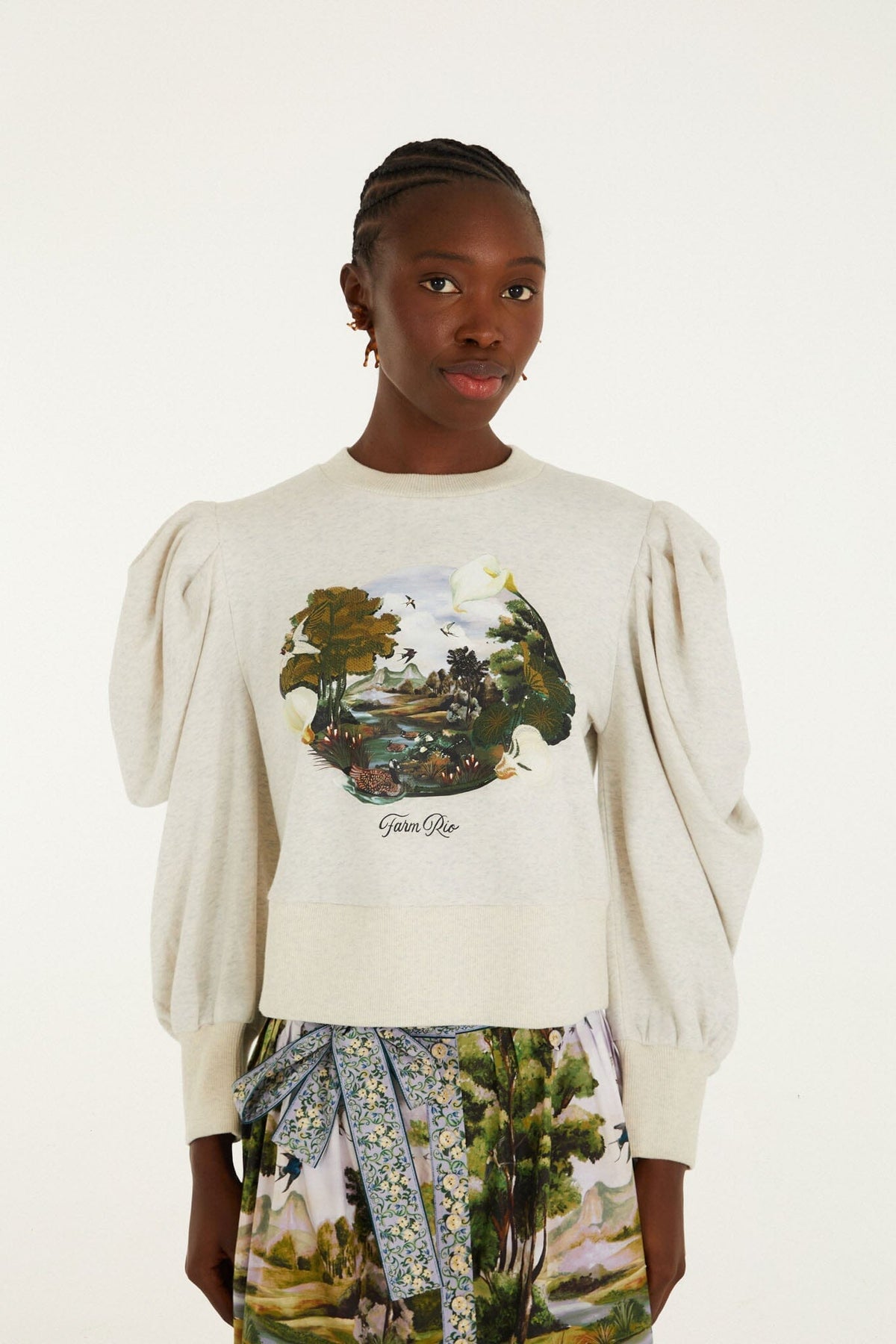 Jersey gris con mangas abullonadas Countryside Landscape