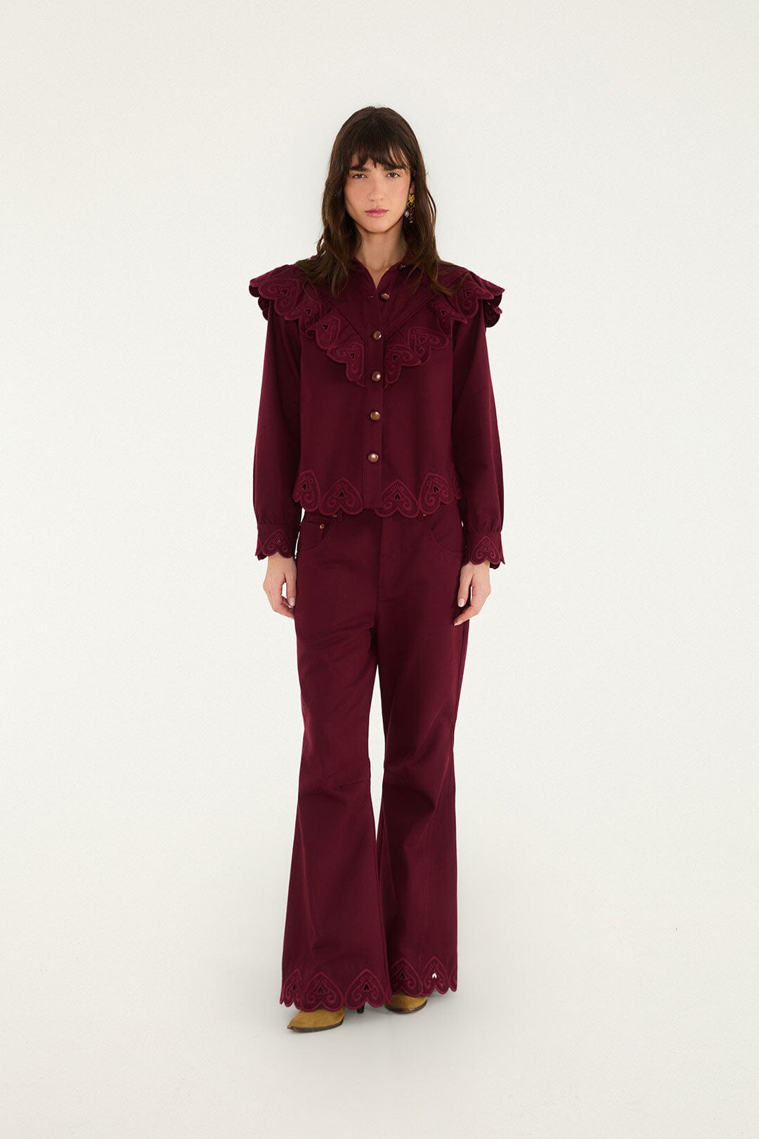 FARM Rio model wearing the Heart Twill Pants