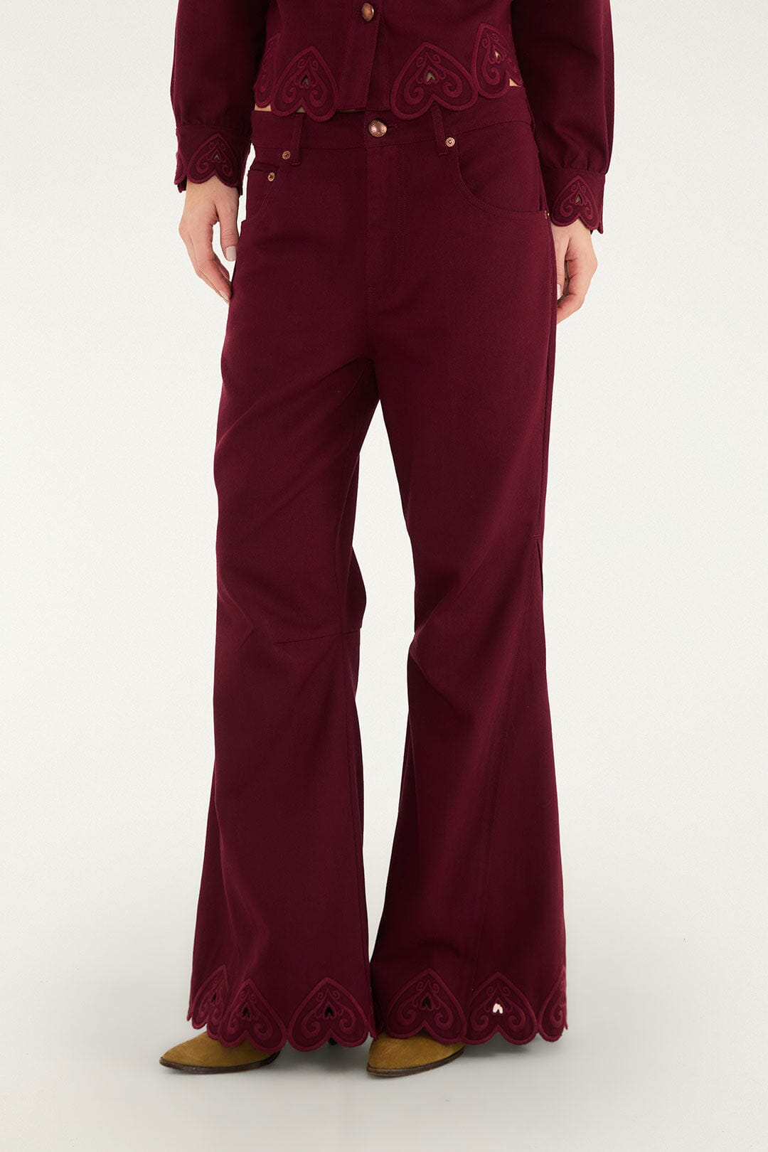 FARM Rio model wearing the Heart Twill Pants