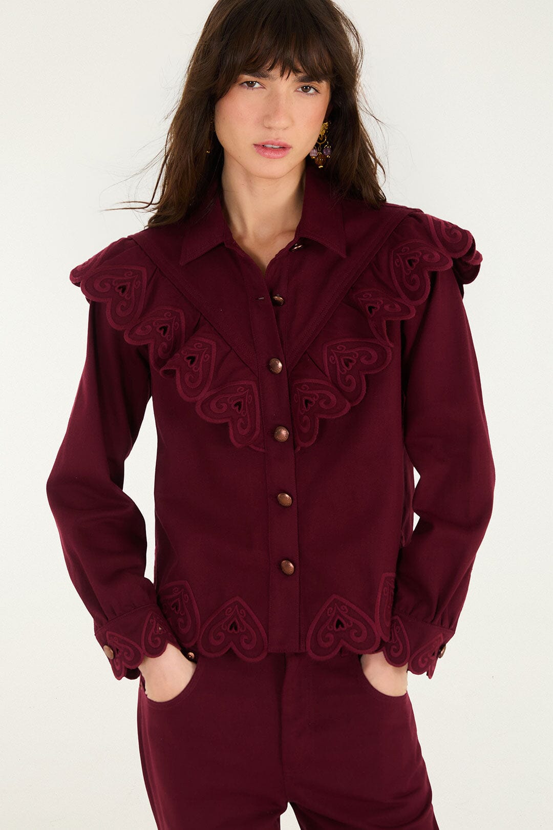 FARM Rio model wearing the Heart Twill Shirt