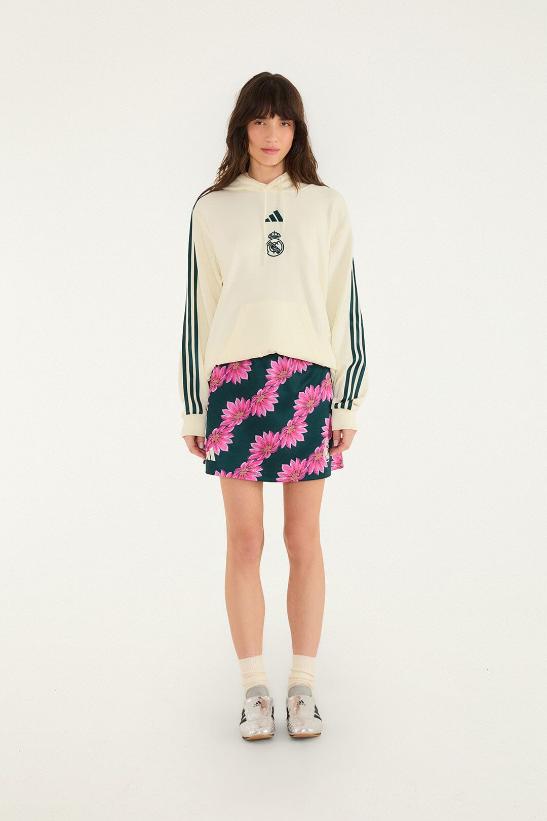 FARM Rio model wearing the Hoodie Adidas Real Flower Cream