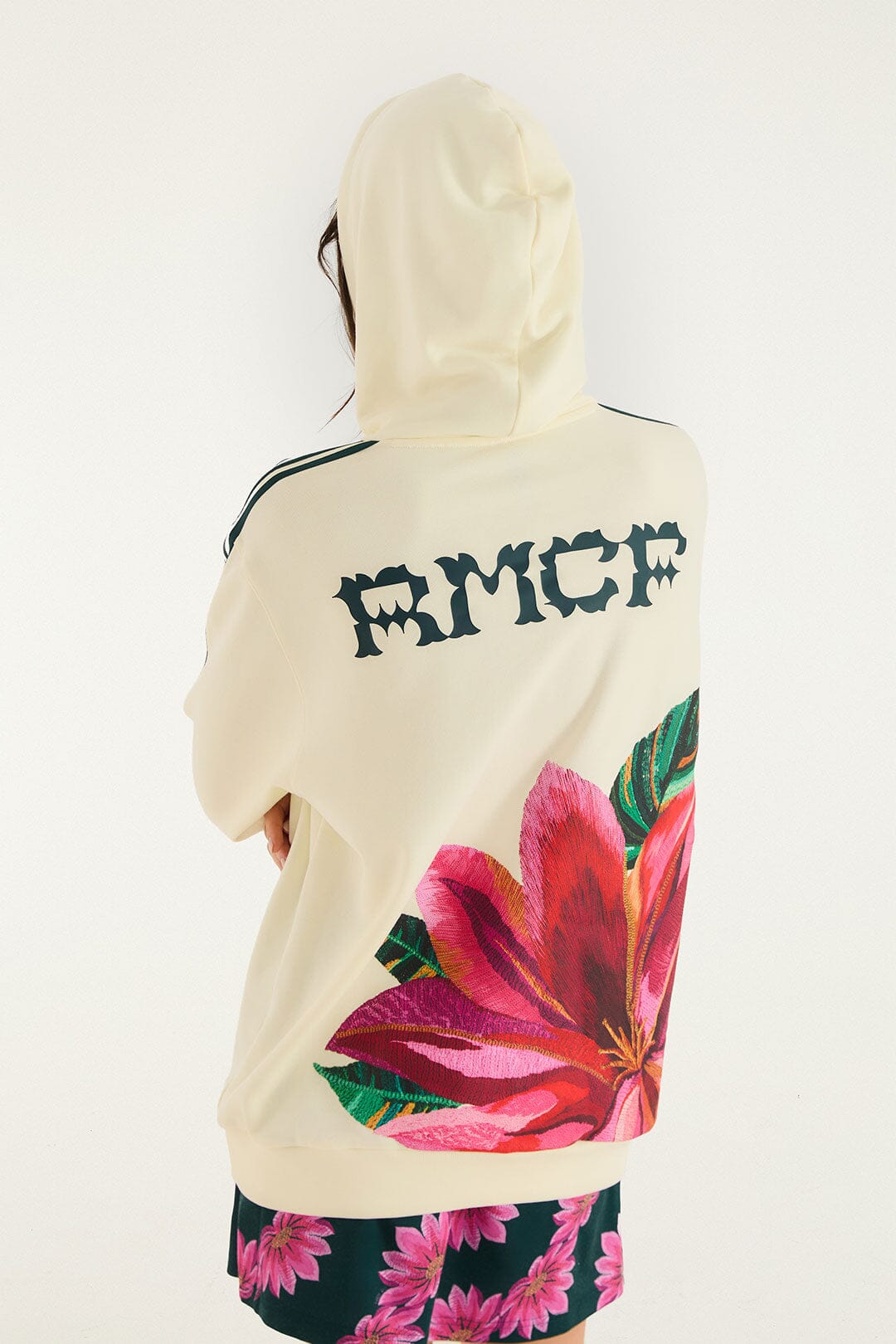 FARM Rio model wearing the Hoodie Adidas Real Flower Cream