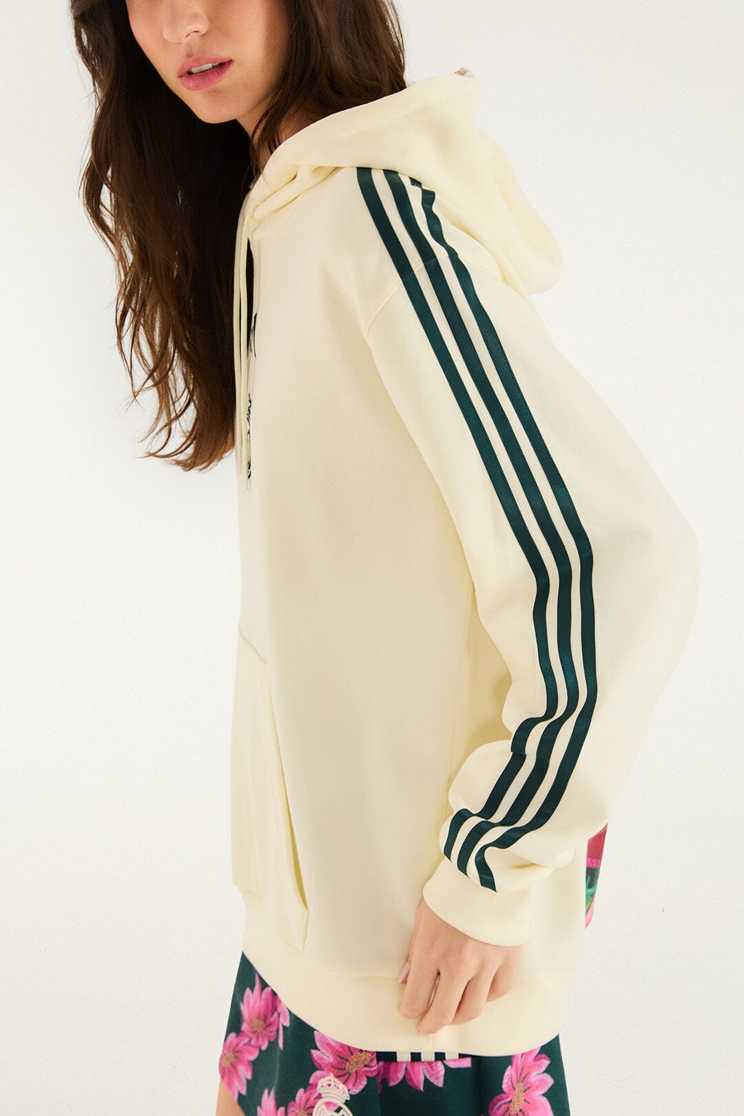 FARM Rio model wearing the Hoodie Adidas Real Flower Cream