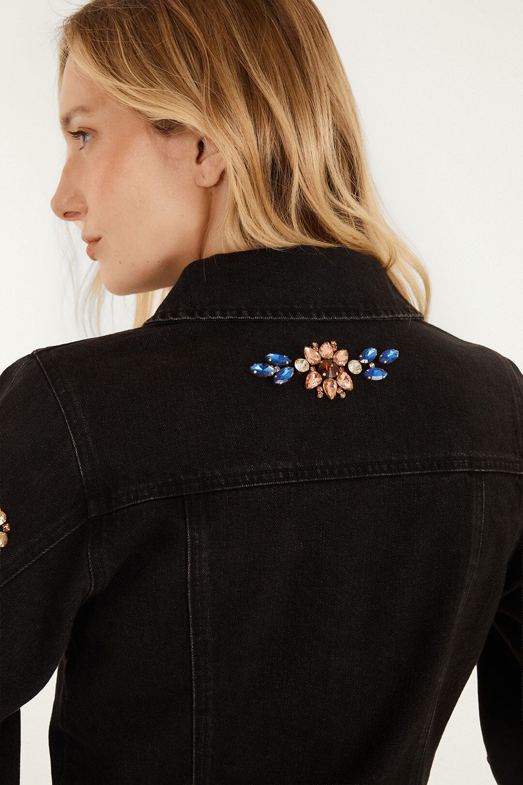 FARM Rio model wearing the Jewel Embroidered Denim Jacket