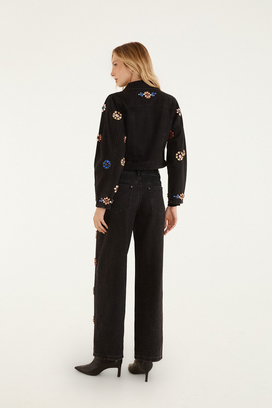 FARM Rio model wearing the Jewel Embroidered Denim Pants