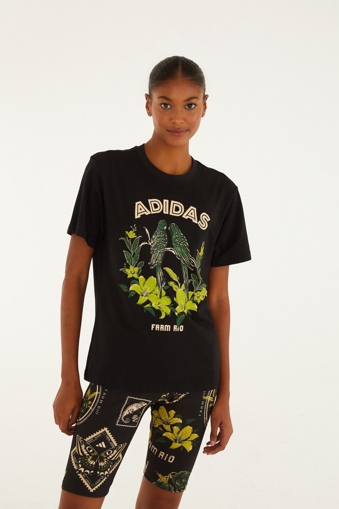 FARM Rio model wearing the Label Garden Black Adidas Bike Short