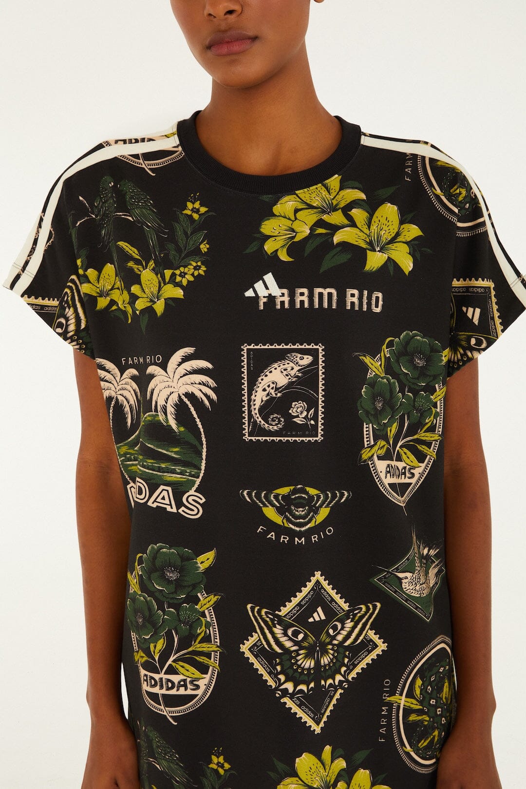 FARM Rio model wearing the Label Garden Black Adidas T Dress