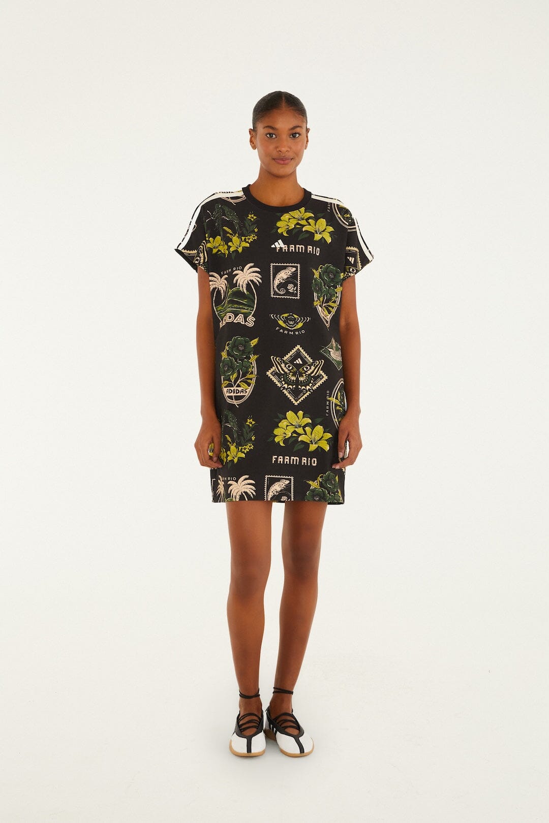 FARM Rio model wearing the Label Garden Black Adidas T Dress