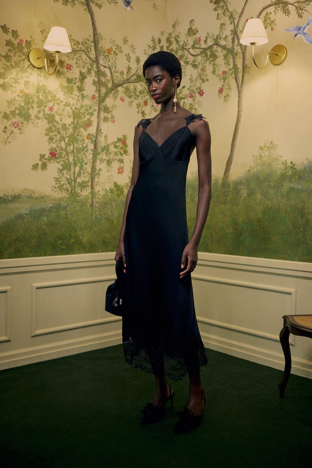 FARM Rio model wearing the Lace Slip Maxi Dress