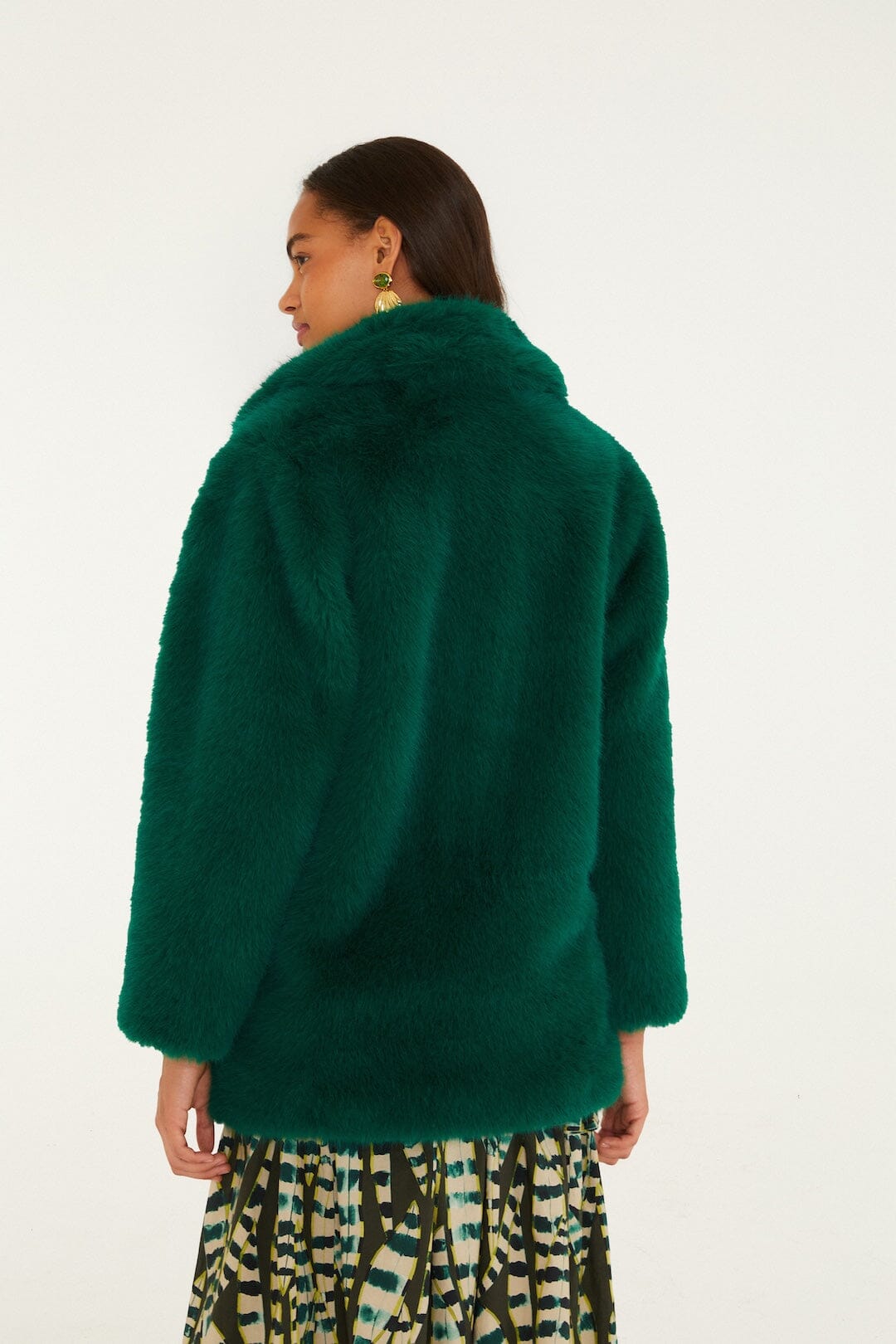 FARM Rio model wearing the Latino America Notched Lapel Faux Fur Coat
