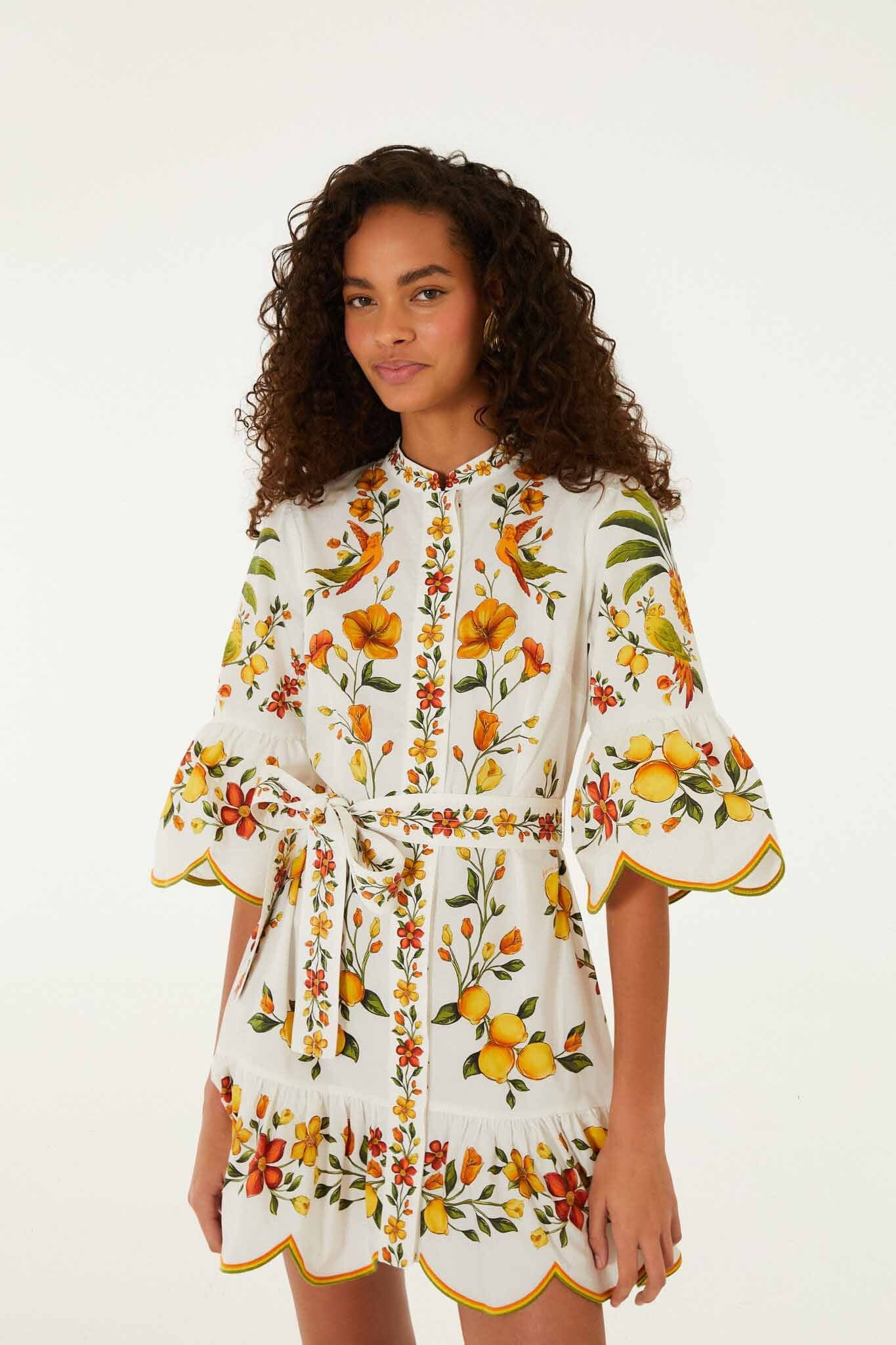 Lemon Bouquet Off-White Mini Dress | FARM Rio