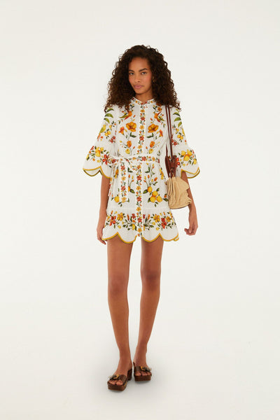 Lemon Bouquet Off-White Mini Dress | FARM Rio