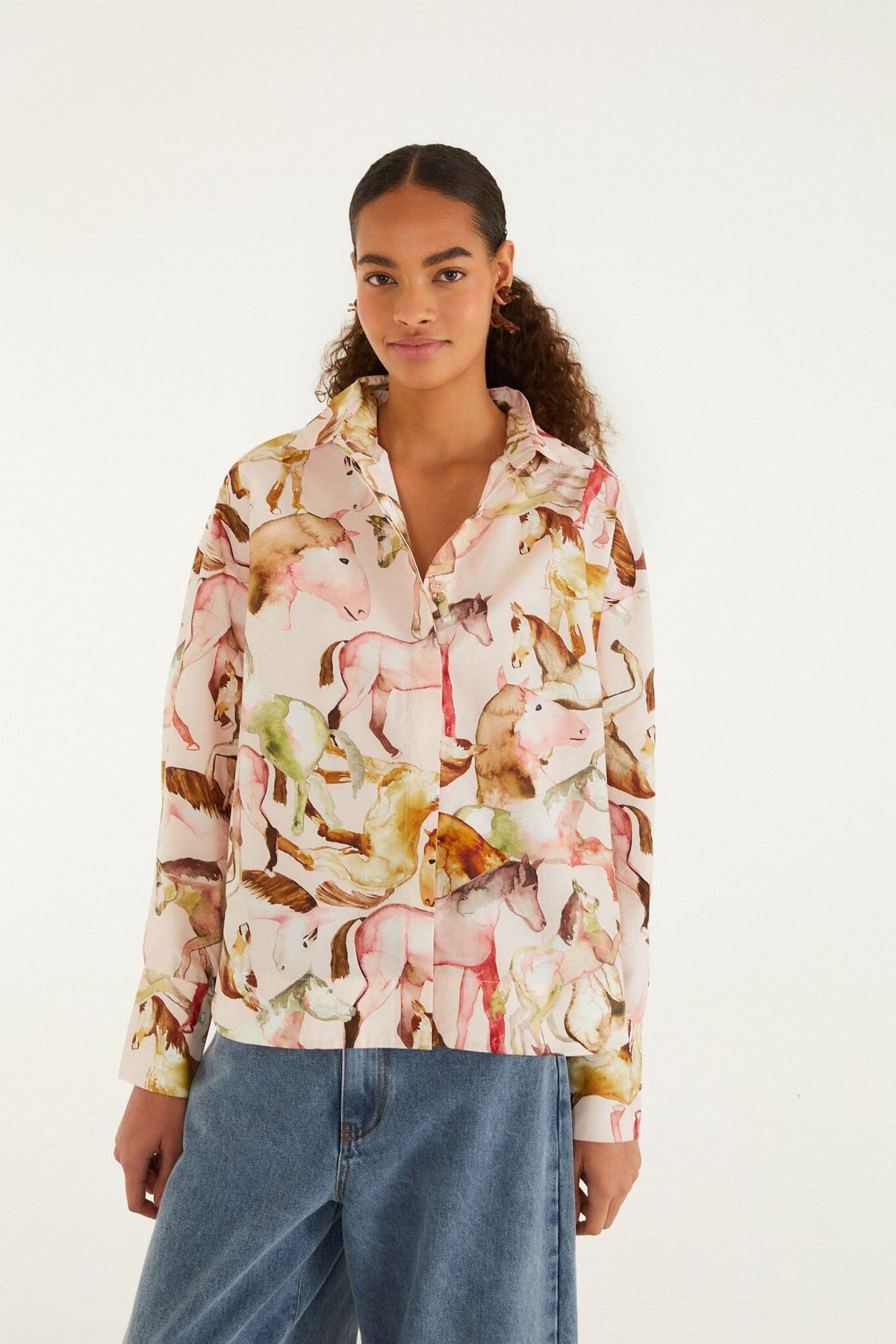 Camisa abotonada rosa claro de equitación