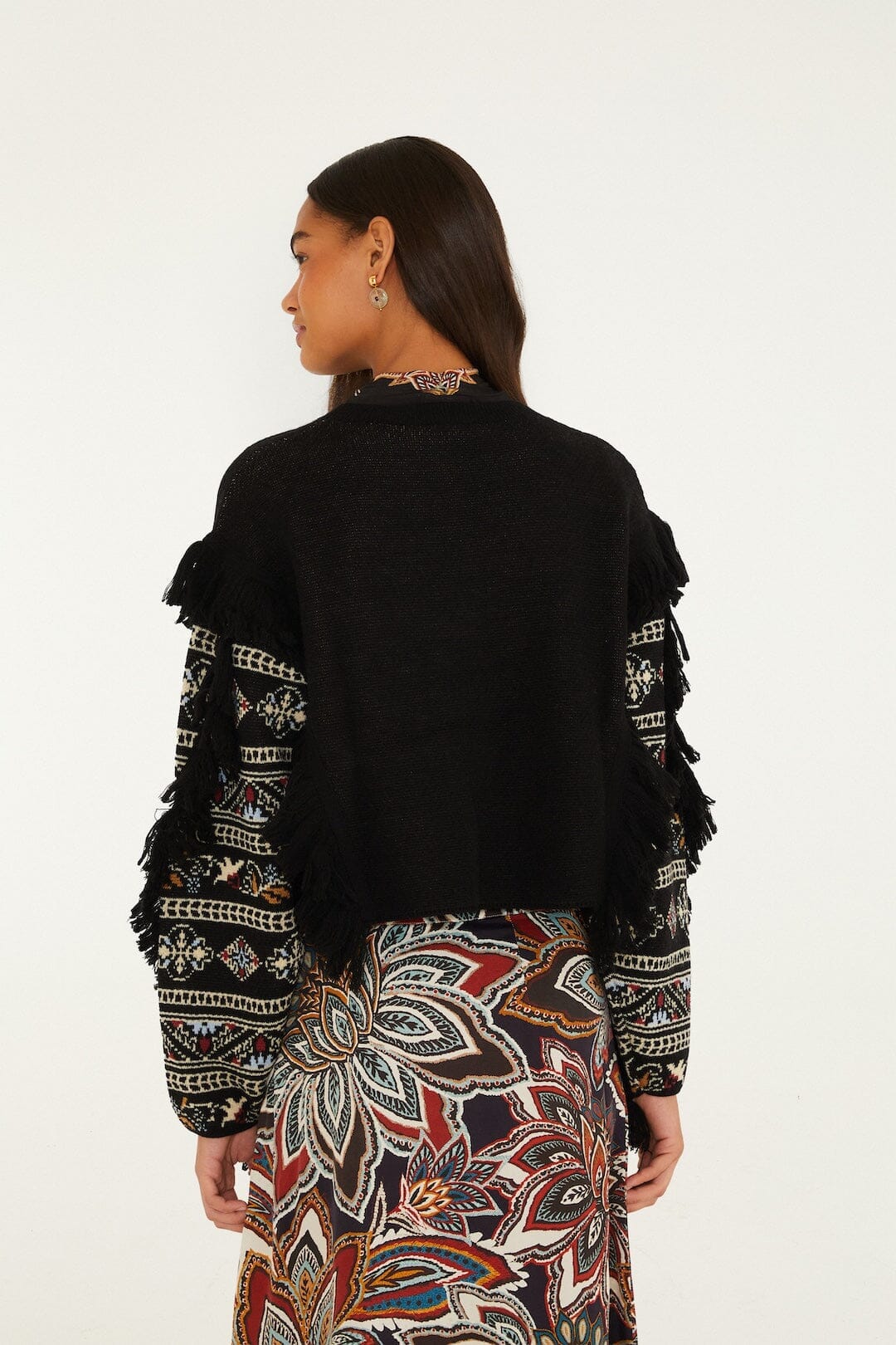 Maglione lavorato con frange Cornelli e motivo paisley Love