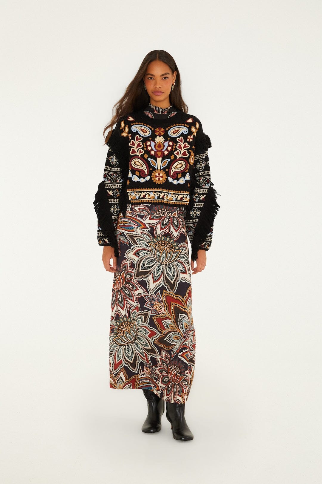 Maglione lavorato con frange Cornelli e motivo paisley Love