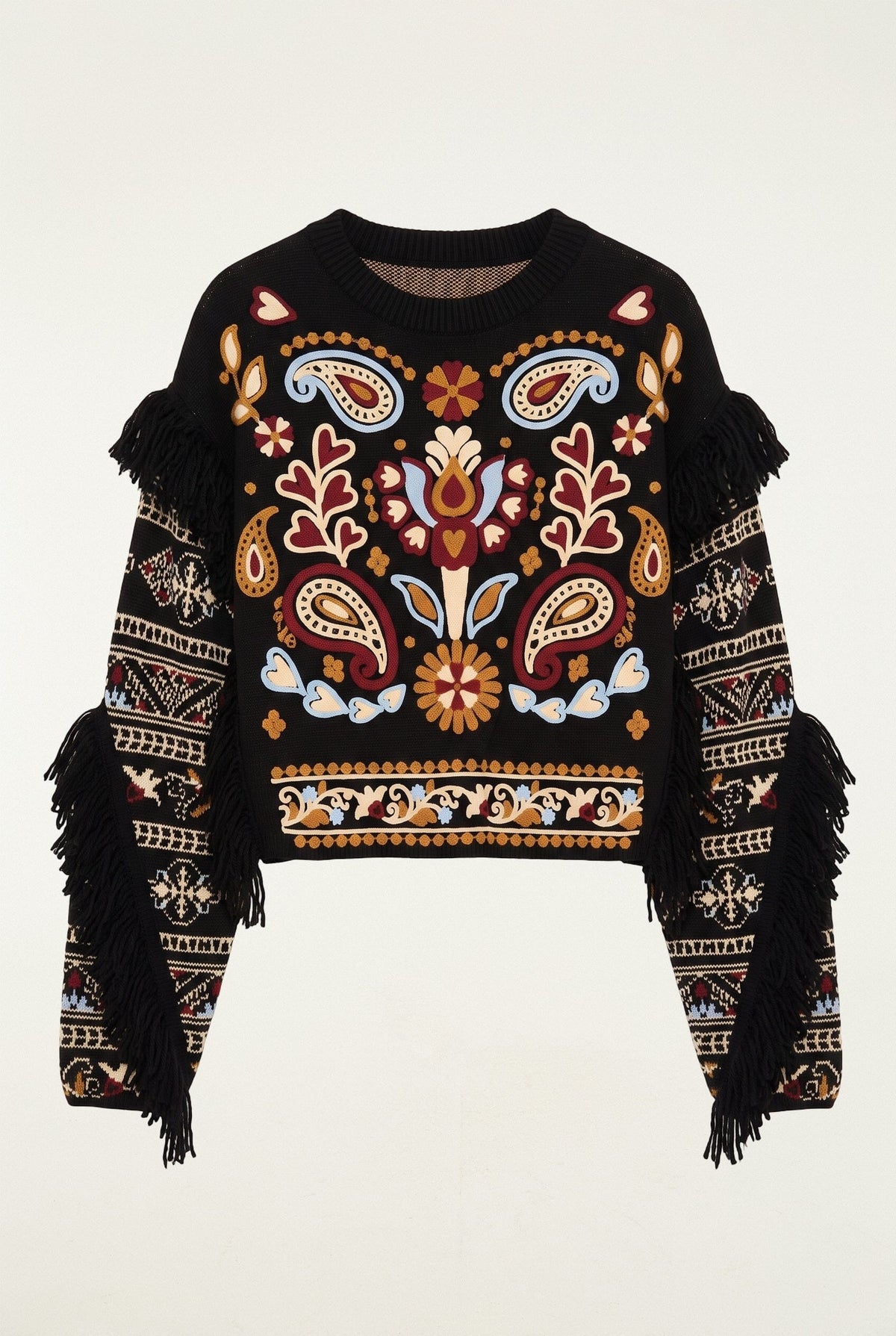 Maglione lavorato con frange Cornelli e motivo paisley Love