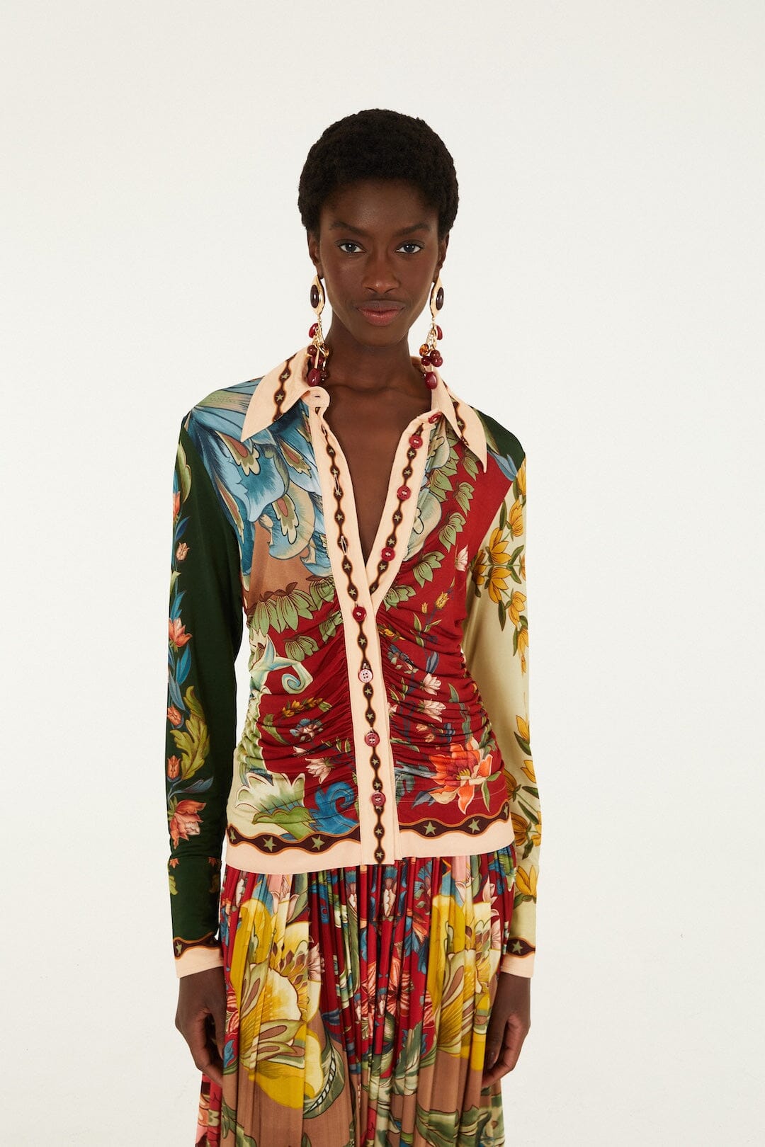 FARM Rio model wearing the Lunar Boho Buttoned Collared Shirt
