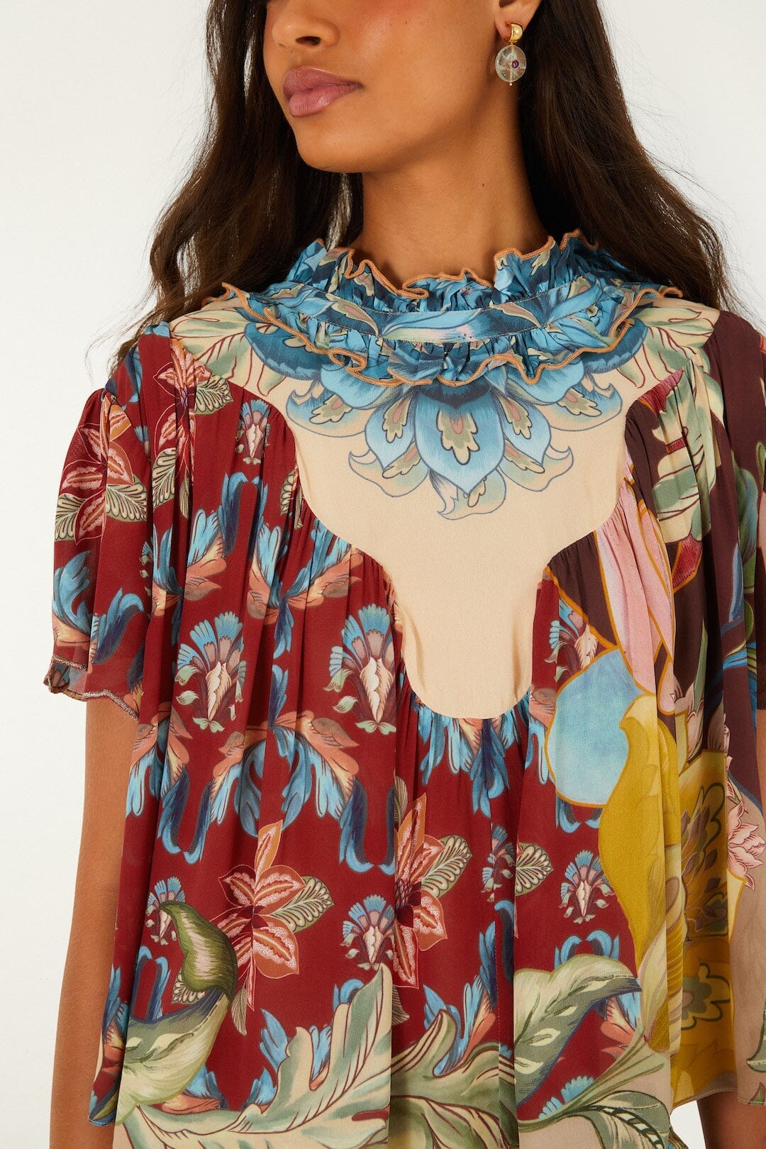 Lunar Boho-Bluse mit kurzen Ärmeln