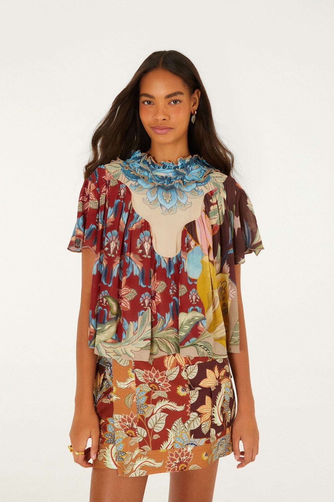 Lunar Boho-Bluse mit kurzen Ärmeln