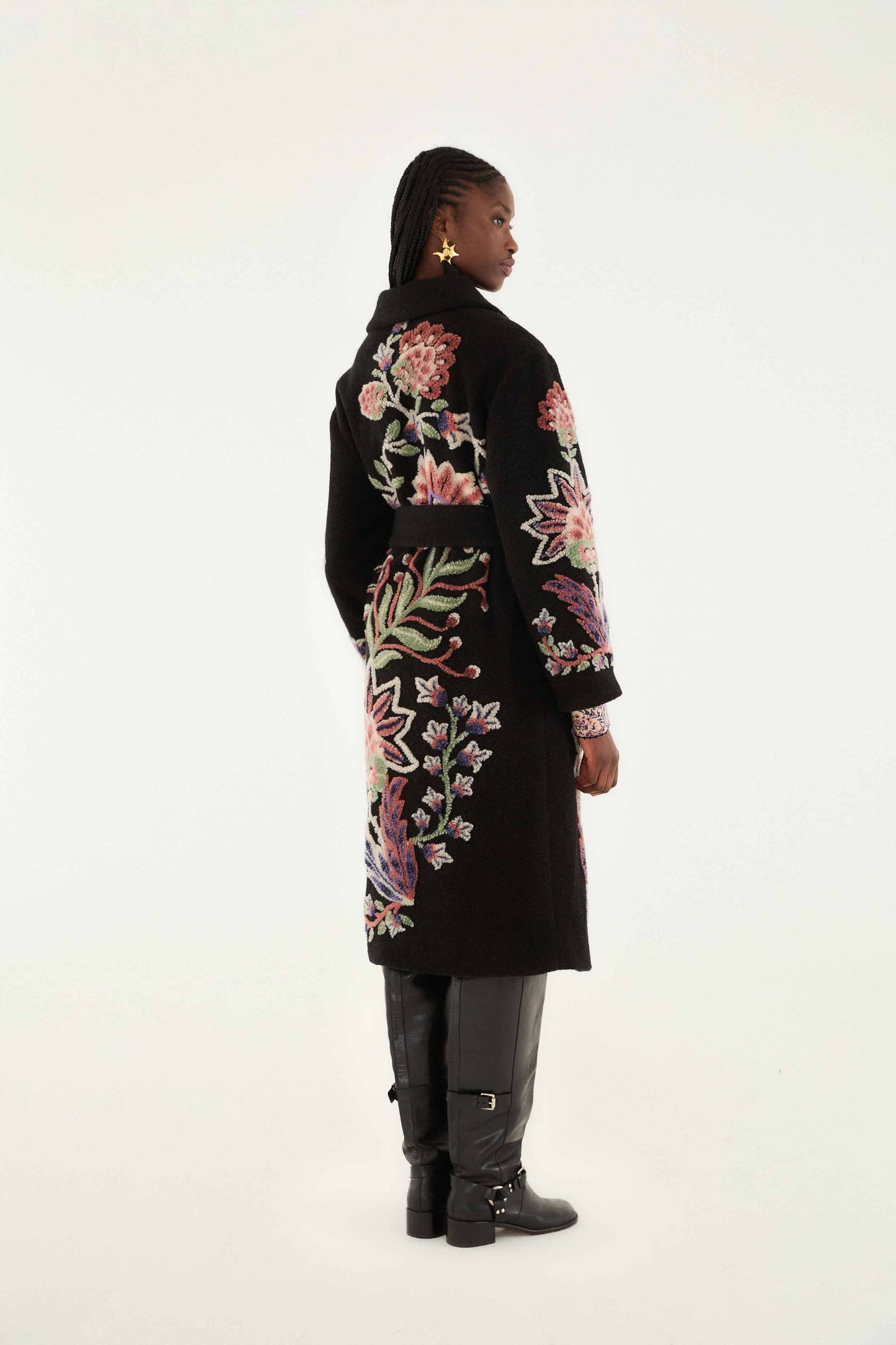 FARM Rio model wearing the Marvelous Garden Fleece Coat