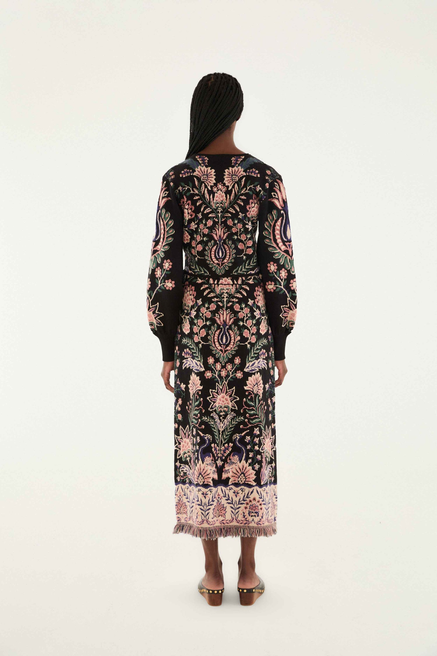 FARM Rio model wearing the Marvelous Garden Knit Skirt