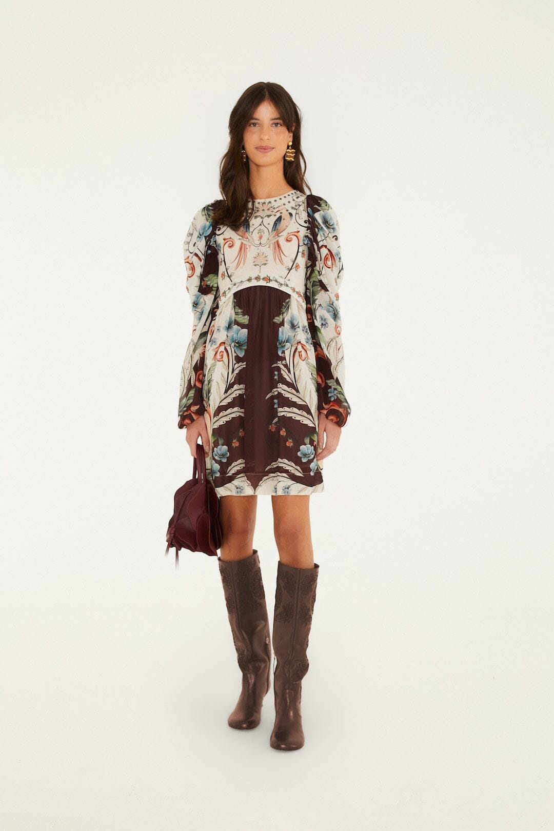 FARM Rio model wearing the Millena Long Sleeves Mini Dress