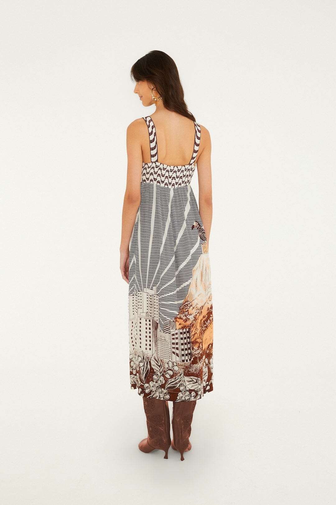 Mixed Carioca Coffee Scarves Sleeveless Midi Dress