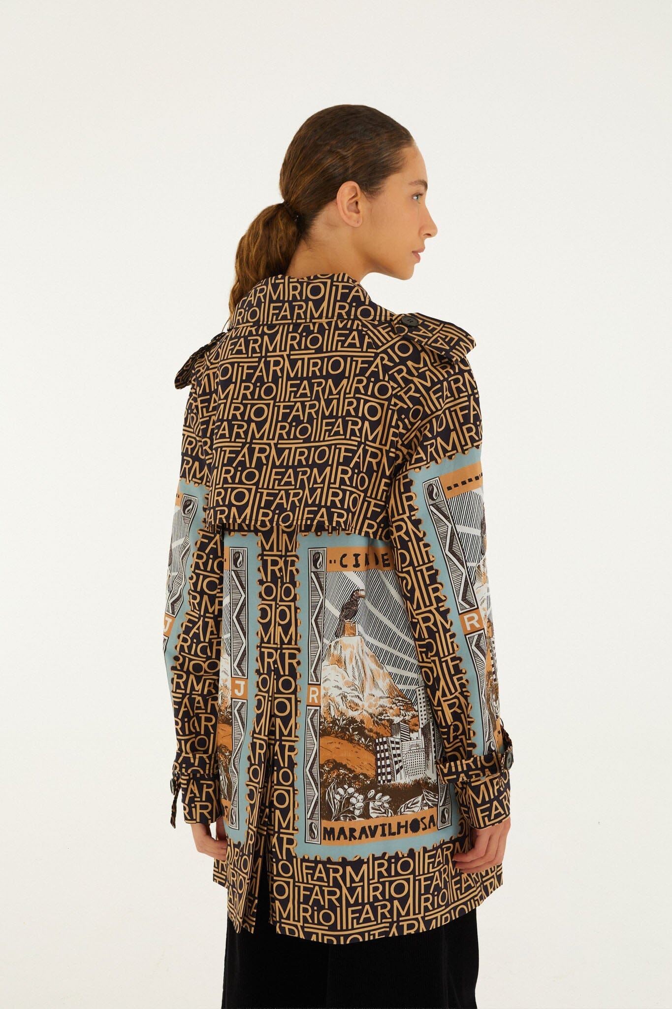 Mixed Carioca Coffee Scarves Trench Coat