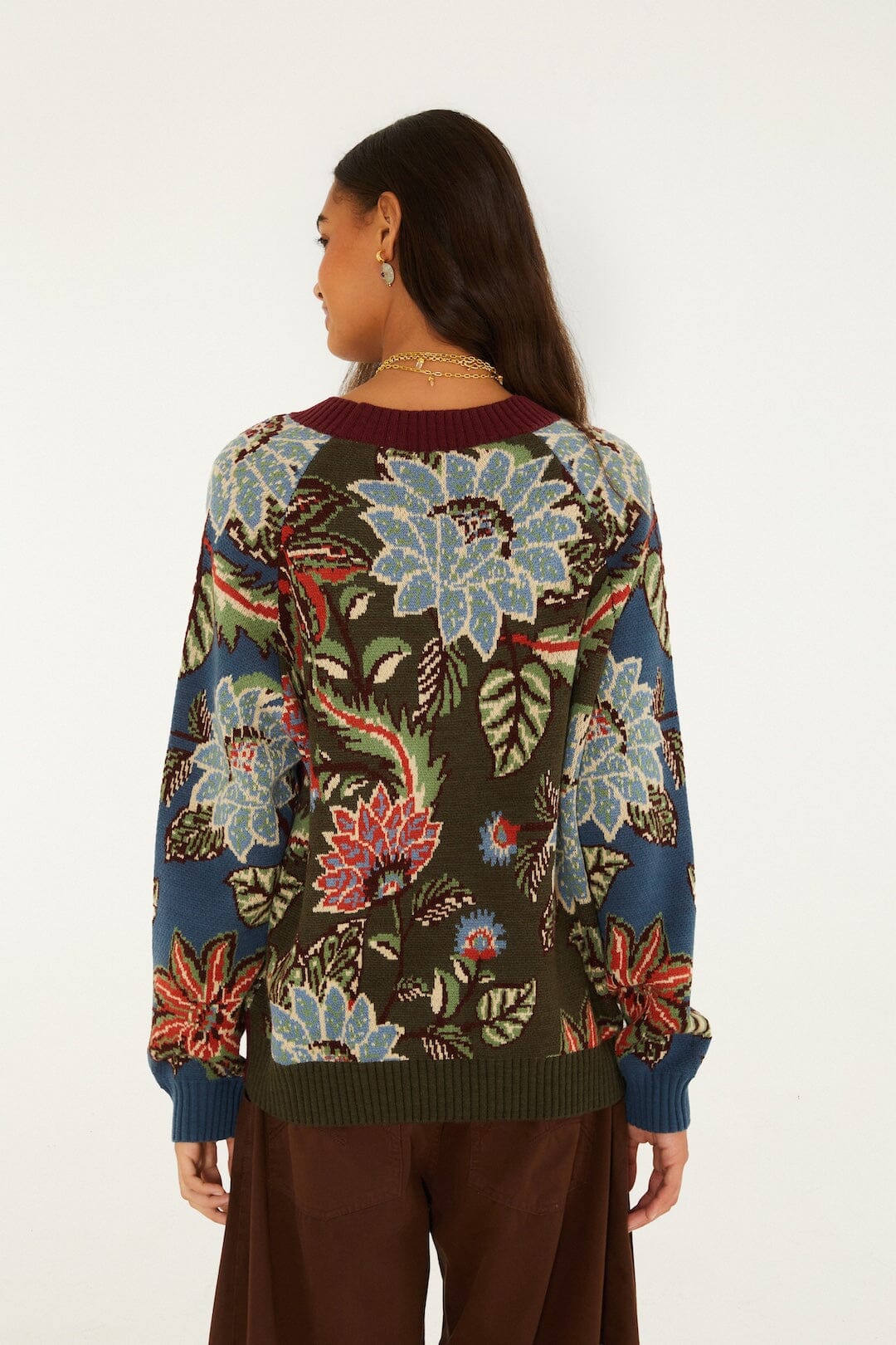 Cardigan lavorato con bottoni e motivo floreale Delhi misto