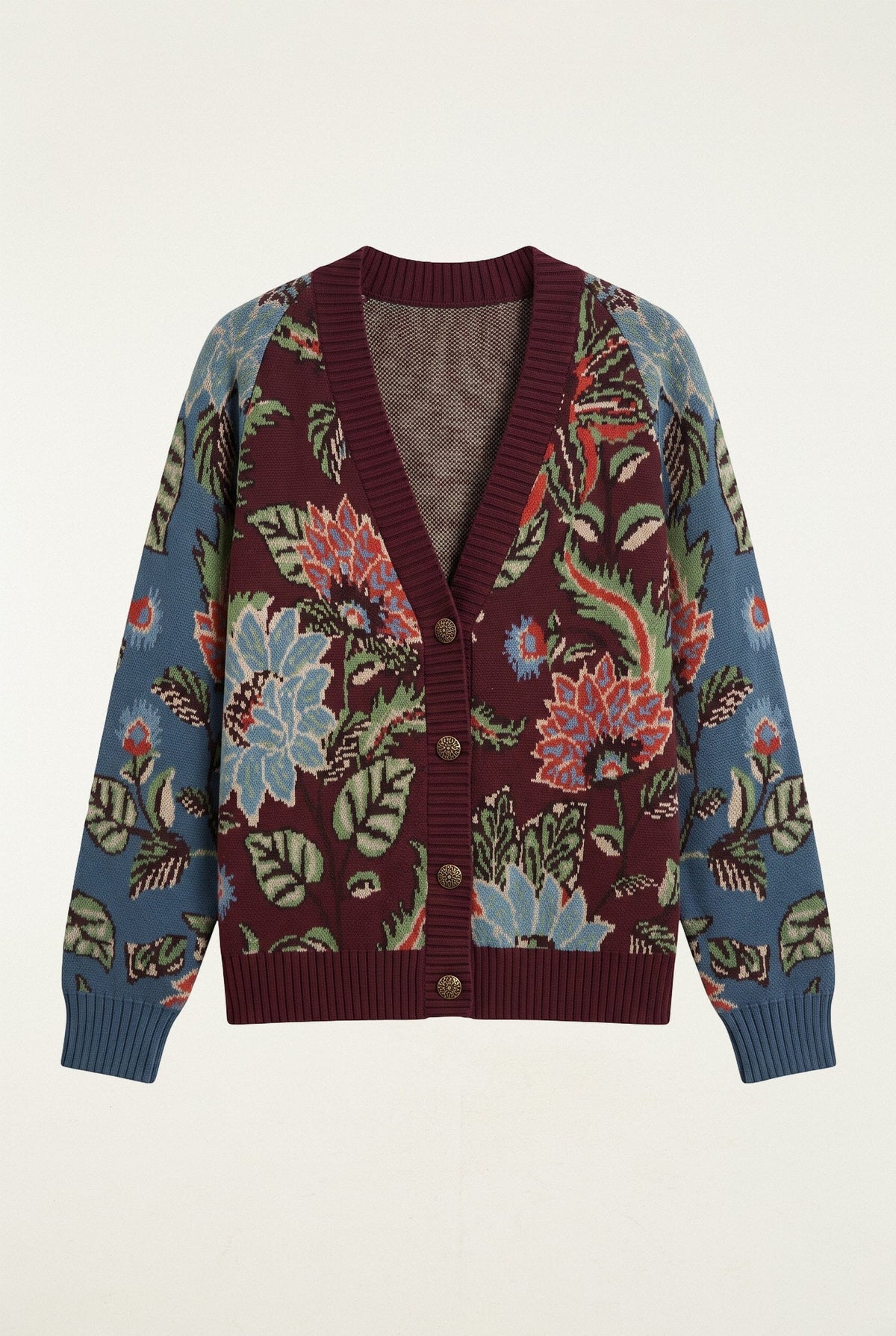 Cardigan lavorato con bottoni e motivo floreale Delhi misto