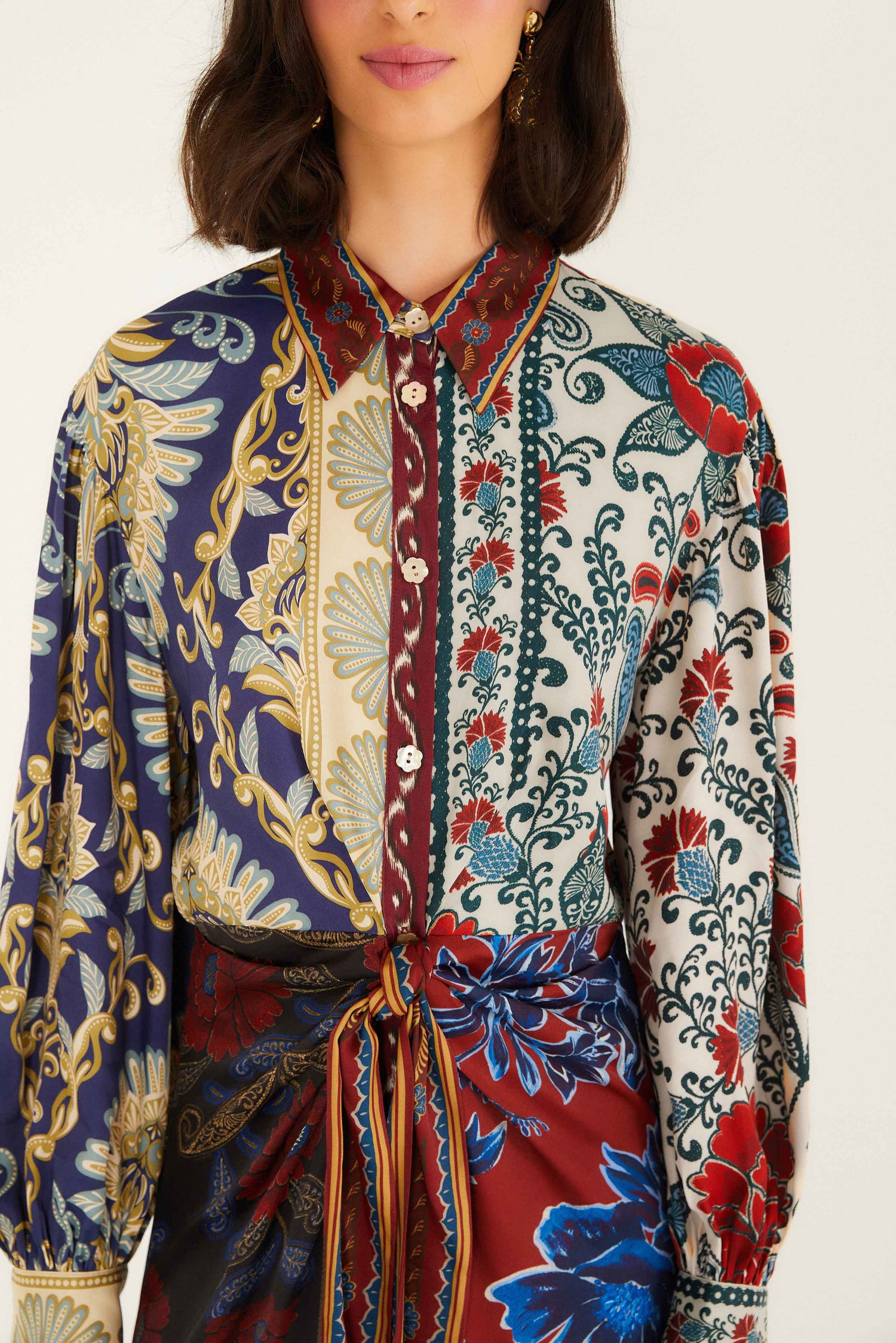 FARM Rio model wearing the Mixed Navy Winter Lenzing� Ecovero� Viscose Midi Dress