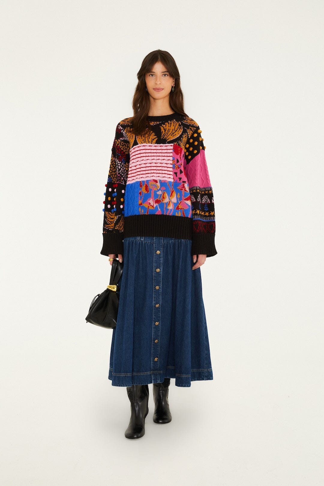 Maglione in maglia con palline patchwork miste