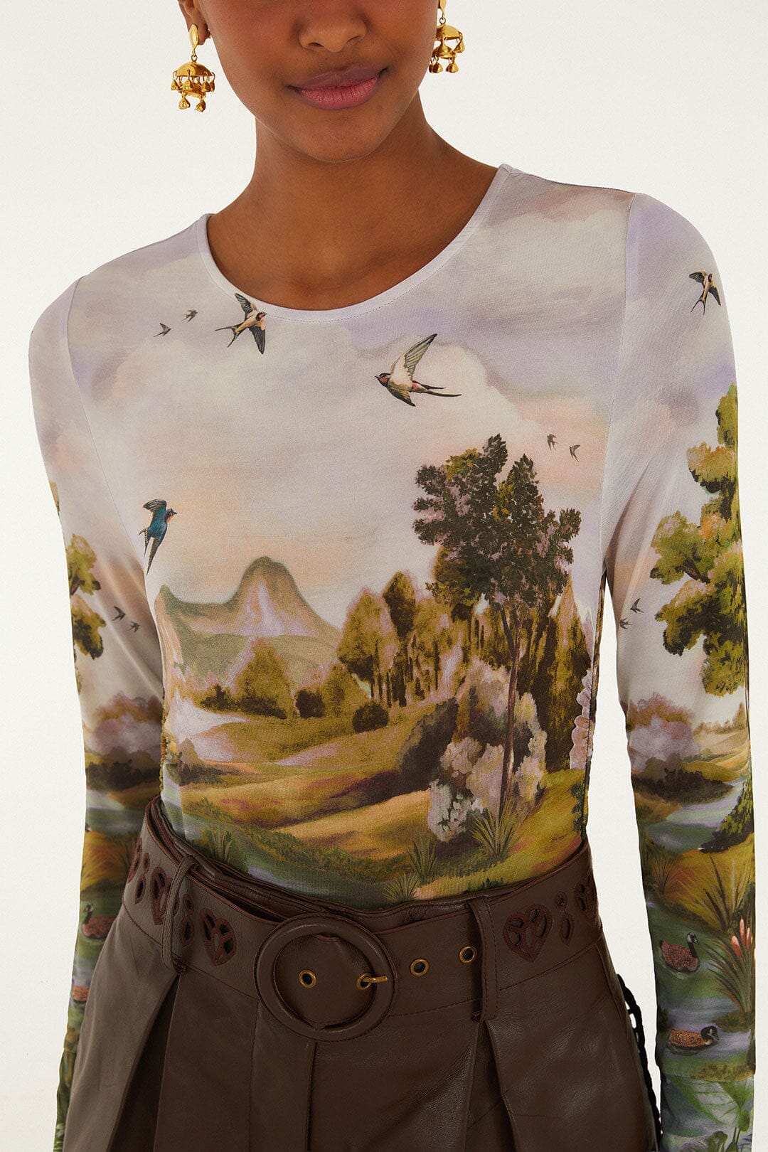 Blusa de jersey de manga larga Countryside Landscape multicolor