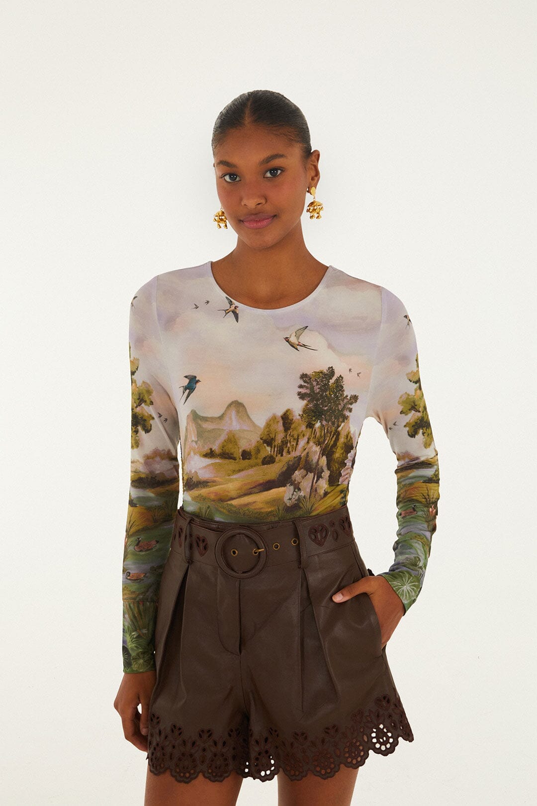 Blusa de jersey de manga larga Countryside Landscape multicolor