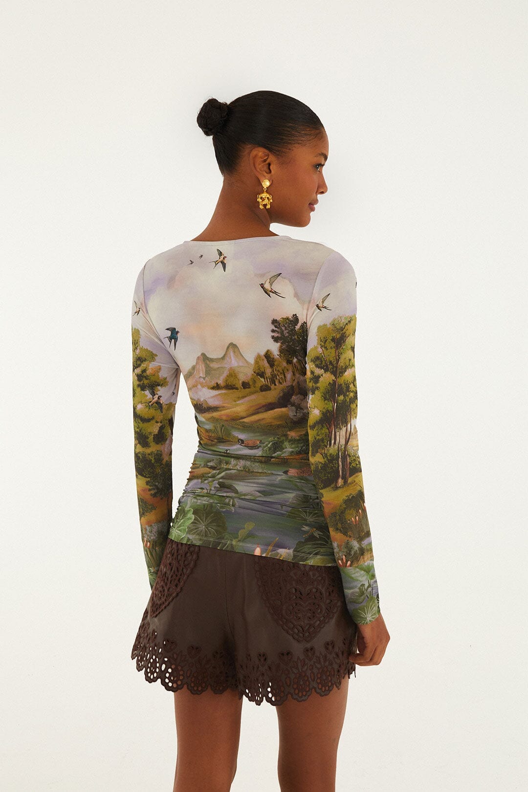 Blusa de jersey de manga larga Countryside Landscape multicolor