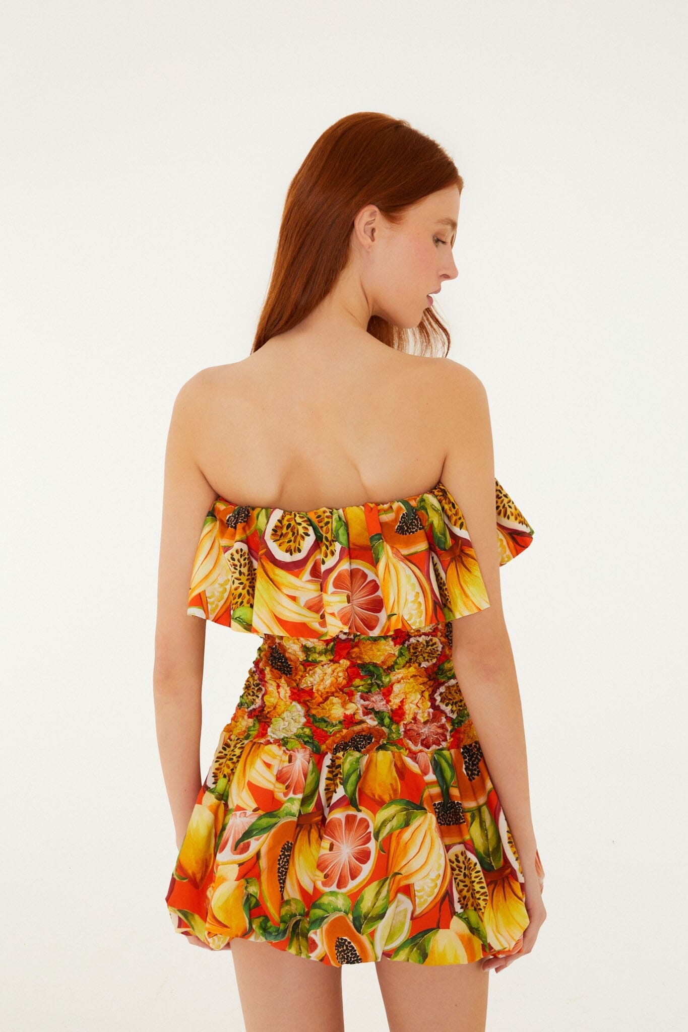 farm rio orange pineapple love mini dress Multicolor Fruit Garden Red Smocked Balloon Mini Dress